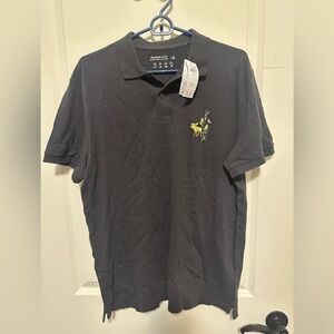 NWT Men’s Abercrombie & Fitch Grey Polo with Floral Yellow Moose - Large